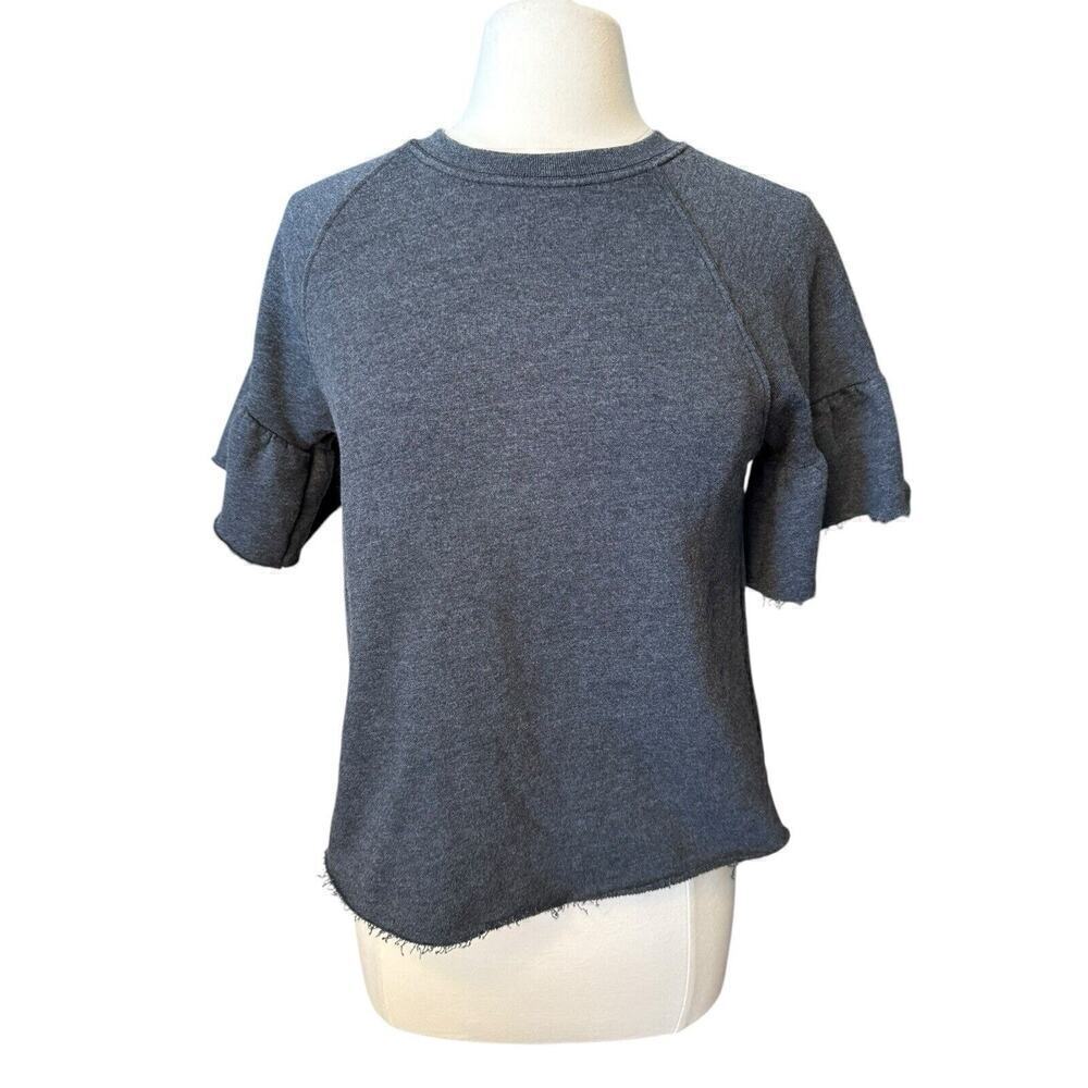 Michael Stars Short Sleeve Ruffled Sweatshirt XS Charcoal Gray